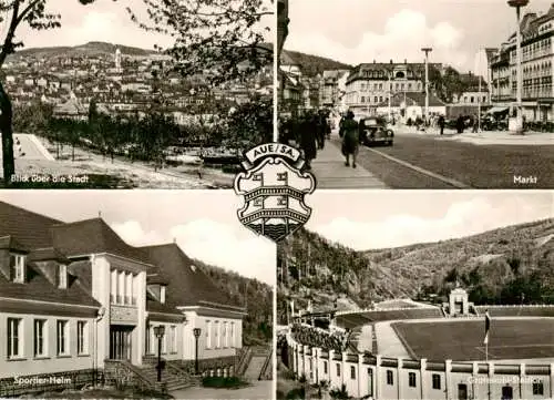 AK / Ansichtskarte 73962426 Aue__Sachsen Stadtblick Markt Sportler Heim Grotewohl Stadion