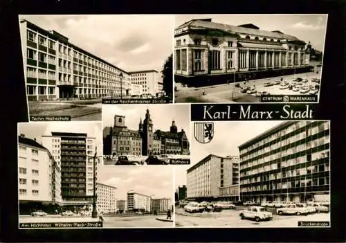 AK / Ansichtskarte 73962439 Karl-Marx-Stadt_CHEMNITZ Techn Hochschule Reichenhainer Str Centrum Warenhaus Wilh Pieck Str Brueckenstrasse