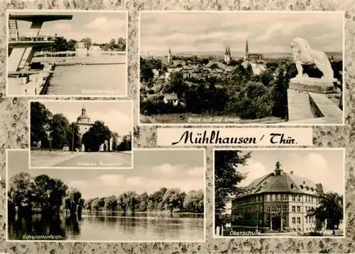 AK / Ansichtskarte 73962441 Muehlhausen__Thueringen Schwimmbad Stadtblick Inneres Frauentor Schwanenteich Oberschule