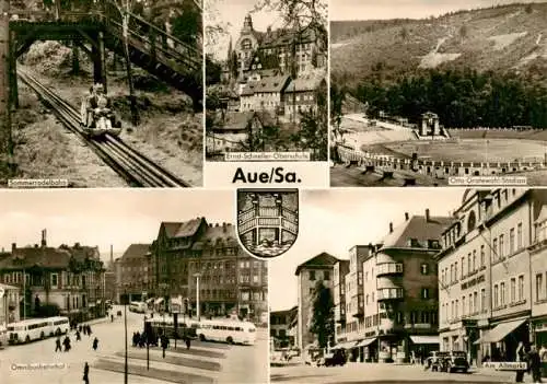 AK / Ansichtskarte 73962492 Aue__Sachsen Sommerrodelbahn Omnibusbahnhof Ernst Schneller Oberschule Otto Grotewohl Stadion Altmarkt