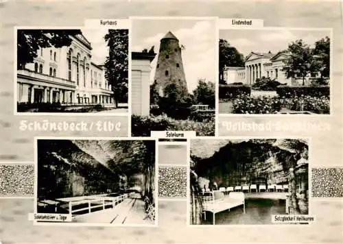 AK / Ansichtskarte  Schoenebeck_Elbe Kurhau Soleturm Lindenbad Solebehaelter Salzglocke fuer Heilkuren