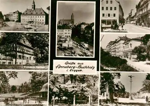 AK / Ansichtskarte  Annaberg_-Buchholz_Erzgebirge Markt Frohnauer Hammer Schulzteichanlagen St Annenkirche Wunderlinde Ernst Thaelmann Strasse Kreistheater 