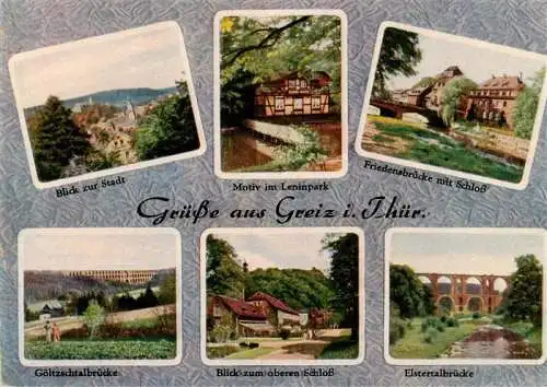 AK / Ansichtskarte  Greiz_Thueringen Stadtblick Leninpark Friedensbruecke mit Schloss Goeltzschtalbruecke Oberes Schloss Elstertalbruecke