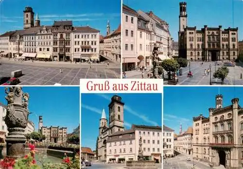 AK / Ansichtskarte 73962633 Zittau_Sachsen Markt mit Rathaus und Rolandbrunnen