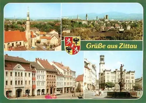 AK / Ansichtskarte 73962634 Zittau_Sachsen Marktplatz Kirche Panorama Brunnen