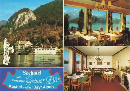AK / Ansichtskarte 73962664 Kochel_See_Bayern Seehotel Grauer Baer Restaurant Ansicht vom See aus
