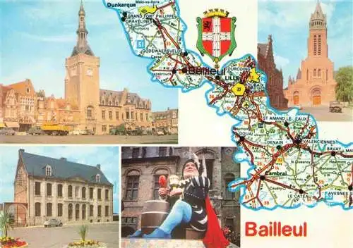 AK / Ansichtskarte  Bailleul_Nord Marktplatz Kirche Gebaeude Landkarte
