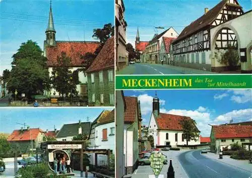 AK / Ansichtskarte 73962785 Meckenheim_Pfalz Motive Stadtzentrum Kirche Hauptstrasse Weinprobierstand