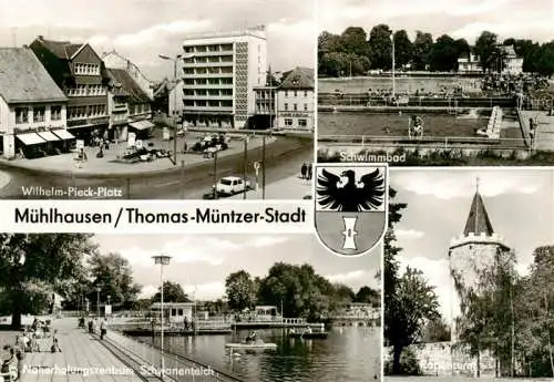 AK / Ansichtskarte 73962828 Muehlhausen__Thueringen Wilhelm Pieck Platz Schwimmbad Naherholungszentrum Schwanenteich Rabenturm