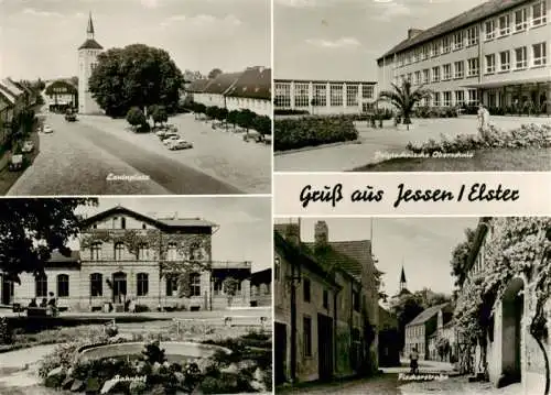 AK / Ansichtskarte  Jessen_Elster Leninplatz Polytechn Oberschule Bahnhof Fischrstrasse