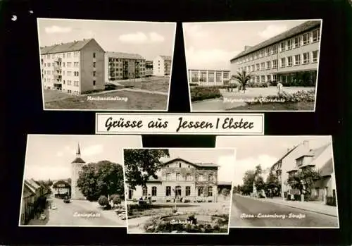 AK / Ansichtskarte  Jessen_Elster Neubausiedlung Polytechn Oberschule Leninplatz Bahnhof Rosa Luxemburg Strasse