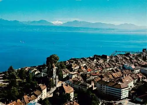 AK / Ansichtskarte  Morges_VD Eglise St Louis Vue aerienne Lac Leman