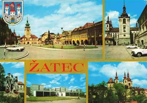 AK / Ansichtskarte 73962980 Zatec_Saaz_CZ Platz Rathaus Kirche Denkmal Altstadt