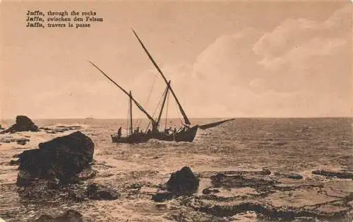 AK / Ansichtskarte  Jaffa_Tel-Aviv_Israel through the rocks fishing boat