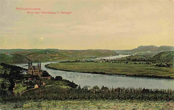 AK / Ansichtskarte 73963725 REMAGEN Blick vom Viktorsberg auf Kirche und Rhein