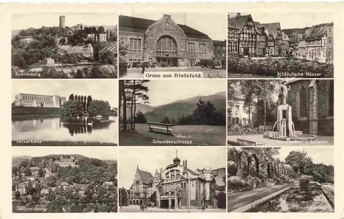 AK / Ansichtskarte  BIELEFELD Sparrenburg Oetkerhalle Johannisberg Bahnhof Schwedenschanze Rathaus Theater Altdeutsche Haeuser Leineweber Brunnen Botanischer Garten