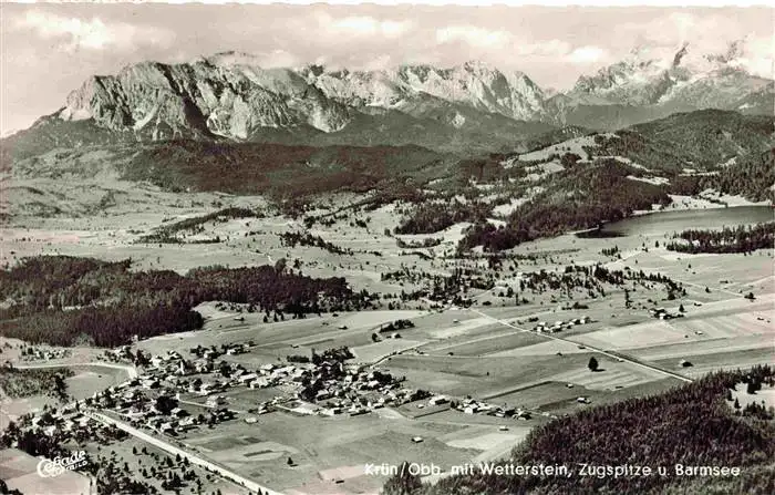 AK / Ansichtskarte  Kruen_Garmisch-Partenkirchen Panorama Blick gegen Wetterstein Zugspitze und Barmsee