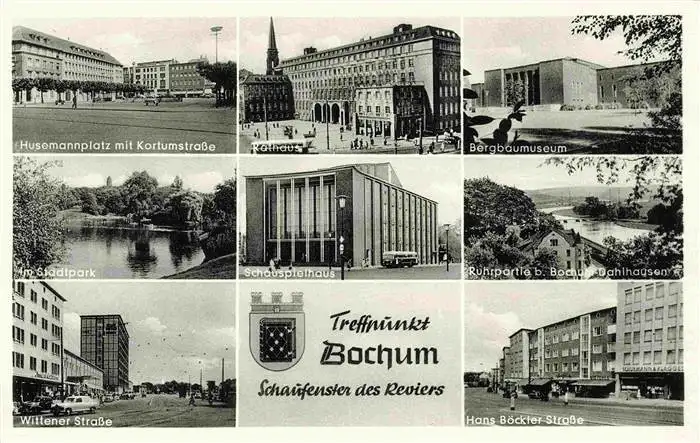 AK / Ansichtskarte  Bochum Husemannplatz Rathaus Bergbaumuseum Stadtpark Schauspielhaus Ruhr Wittener Strasse Hans-Boeckler-Strasse