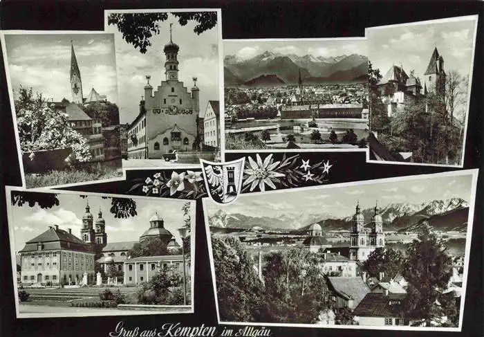 AK / Ansichtskarte  Kempten_Allgaeu Kirche Rathaus Allgaeuer Hochalpen Burghalde Zumsteinhaus Allgaeuer Ostalpen