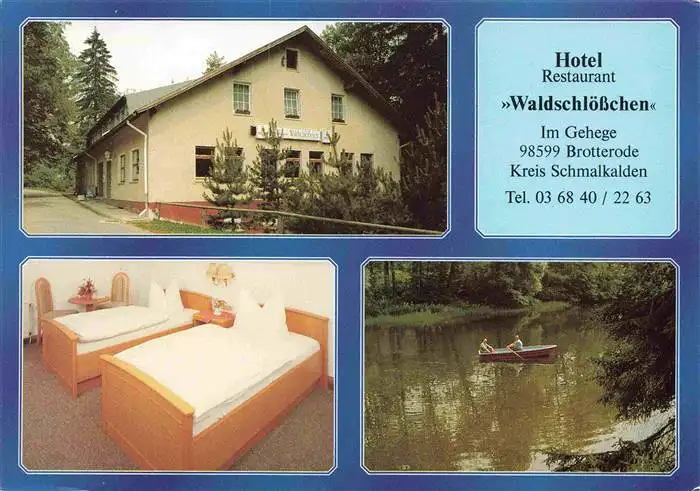 AK / Ansichtskarte 73964019 Brotterode Hotel Restaurant Waldschloesschen Fremdenzimmer Partie am Wasser