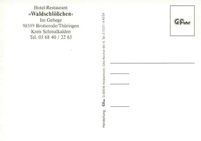 AK / Ansichtskarte 73964019 Brotterode Hotel Restaurant Waldschloesschen Fremdenzimmer Partie am Wasser