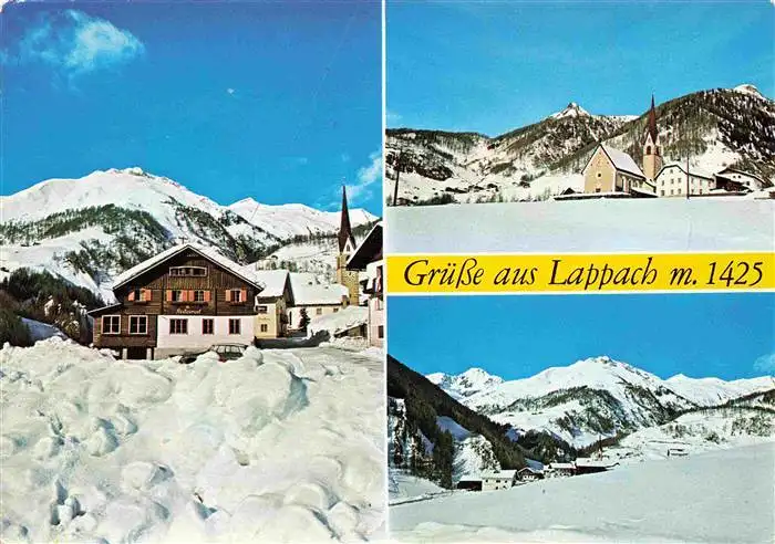 AK / Ansichtskarte 73964049 Lappach_Muehlwald Gasthaus Edelweiss Kirche Winterlandschaft Muehlwaldertal Alpen