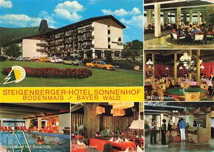 AK / Ansichtskarte 73964069 Bodenmais Steigenberger Hotel Sonnenhof Hallenbad Speisesaal Hotelhalle Waldlerstube Reception