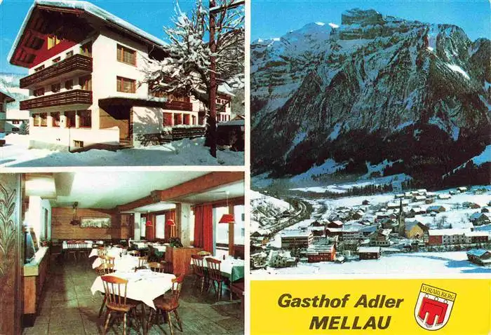 AK / Ansichtskarte  Mellau_Vorarlberg Gasthof Adler Gastraum Winterpanorama Bregenzerwald Alpen