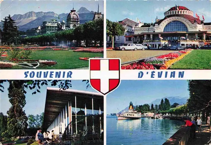 AK / Ansichtskarte  Evian-les-Bains_74 Jardins du Thermal Dent d'Oche Casino Buvette Source Cachat Débarcadère Quais et les Mémises