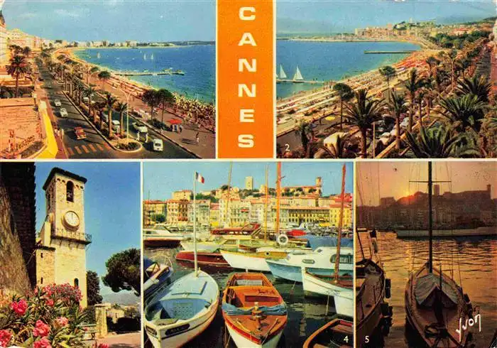 AK / Ansichtskarte  Cannes_06 Panorama Côte d'Azur la Croisette Grands Hôtels le Suquet Port des yachts Coucher de soleil