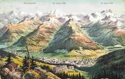 AK / Ansichtskarte  DAVOS_GR mit Dorf und Platz und Schatz Alp