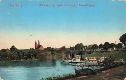 AK / Ansichtskarte 73964725 Magdeburg Blick auf die Zollbruecke und Johanniskirche