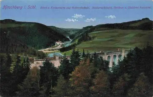 AK / Ansichtskarte 73964747 Hirschberg__JELENIA_GORA_Riesengebirge_PL Blick vom Kaiserturm auf Boberviadukt Sattlerschlucht Hellkon und Goldene Aussicht