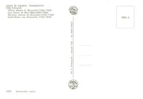 AK / Ansichtskarte 73964994 Gargnano_Lago_di_Garda Villa Feltrinelli