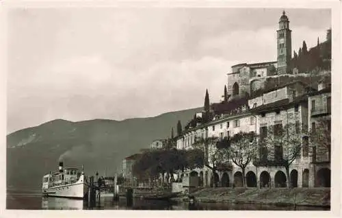 AK / Ansichtskarte  Morcote_Lago_di_Lugano_TI Ansicht vom Luganersee aus Bootsanleger Fahrgastschiff