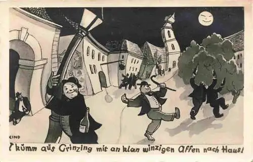 AK / Ansichtskarte  Grinzing_Doebling_Wien_AT Andenken vom Heurigen Karikaturen Kuenstlerkarte