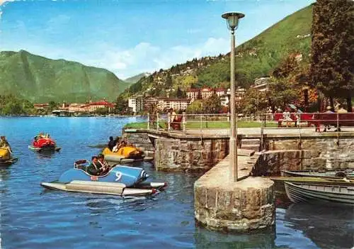 AK / Ansichtskarte  LOCARNO_Lago_Maggiore_TI Blick auf die Stadt Uferpromenade Tretboote