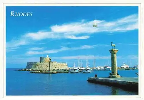 AK / Ansichtskarte  Rhodes__RHODOS_Greece Hafen mit Festung und Hafeineinfahrt