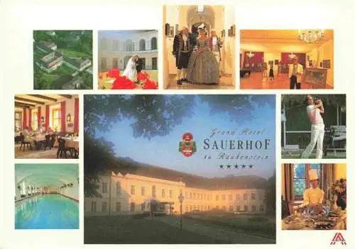 AK / Ansichtskarte  Baden__Wien_AT Grand Hotel Sauerhof zu Rauhenstein Fliegeraufnahme Gastraeume Hallenbad Golf Fruehstuecksraum