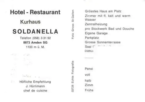 AK / Ansichtskarte  Amden_SG Hotel Restaurant Kurhaus Soldanella Fremdenzimmer Panorama Alpen