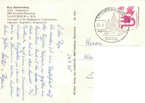 AK / Ansichtskarte  Attendorn Burg Schnellenberg Gastraum