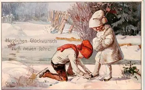 AK / Ansichtskarte  Neujahr_Annee_New_Year Kinder Schnee Eislaufen