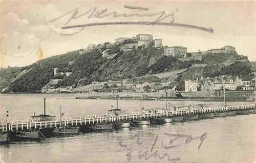 AK / Ansichtskarte  Ehrenbreitstein_Koblenz Rheinpartie Festung und Schiffbruecke