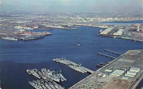 AK / Ansichtskarte  Long_Beach_California_USA looking northeast Terminal Island Naval Station Port and city aerial view