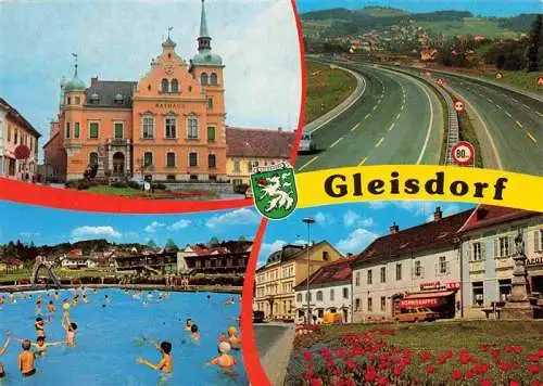 AK / Ansichtskarte  Gleisdorf Rathaus Autobahn Schwimmbad Ortspartie