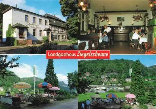 AK / Ansichtskarte 73966998 Krippen_Bad_Schandau Landgasthaus Ziegelscheune Gastraum Terrasse Panorama