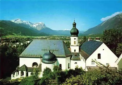 AK / Ansichtskarte  GARMISCH-PARTENKIRCHEN Wallfahrtskirche St Anton mit Zugspitzgruppe und Daniel