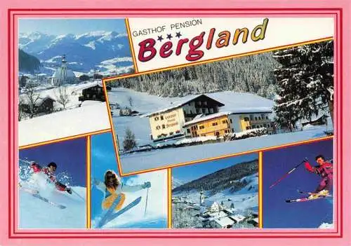 AK / Ansichtskarte 73967093 Oberau__Wildschoenau_Tirol_AT Gasthof Pension Bergland Kirche Skifahrer Panorama