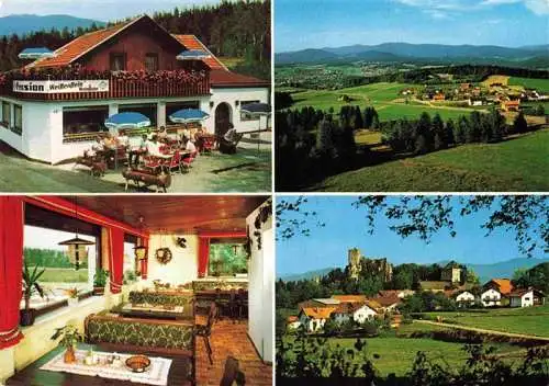 AK / Ansichtskarte  Regen_Bayern Pension Weinstube Weissenstein Gaststube Panorama Burgruine