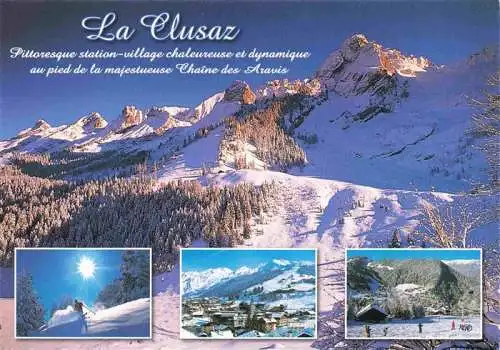 AK / Ansichtskarte  La_Clusaz_74 La Chaîne des Aravis vers l'Aiguille Percée Station village et ses pistes en hiver